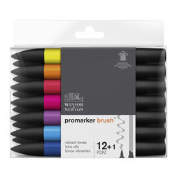 Winsor & Newton Promarker Brush Graphic Drawing Pens 12+1 Vibrant Tones